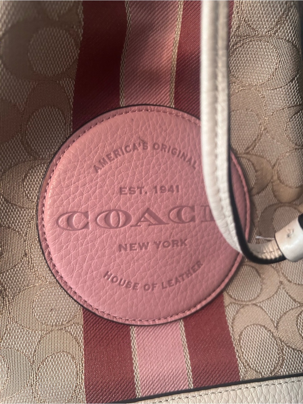 Like NEW Coach Pink & White Signature Canvas Drawstring Bucket Bag - Picture 3 of 6